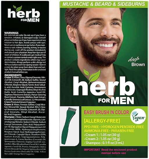Herb For Men Mustache & Beard Dye (Deep Brown, 1 Pack), PPD-Free Ammonia-Free, Vegan with Natural Ingredients, Gentle for Sensitive Skin, No Skin Irritation - Image 9