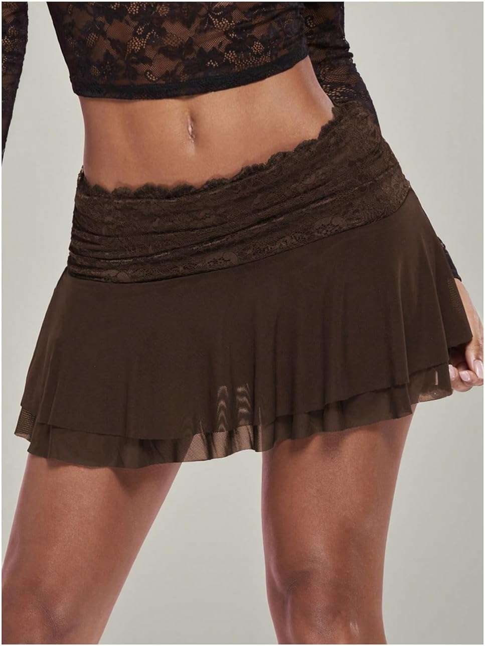 RoseSeek Women's Lace Mesh Y2K Going Out Skirts Layered Ruched Ruffle Low Waist Mini Skirt Coquette Streetwear Skirt Skort - Image 3