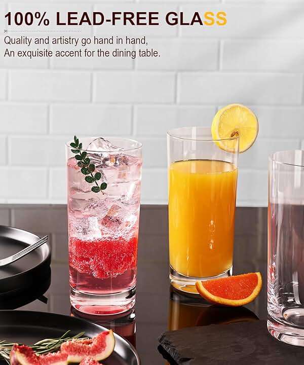 LUNA & MANTHA Drinking Water Glasses Set, Lead-Free Crystal Highball Glass, Tall Glass Cups for Cocktail Parties,Clear set of 4,16oz - Image 3