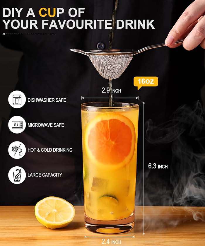 LUNA & MANTHA Drinking Water Glasses Set, Lead-Free Crystal Highball Glass, Tall Glass Cups for Cocktail Parties,Clear set of 4,16oz - Image 5