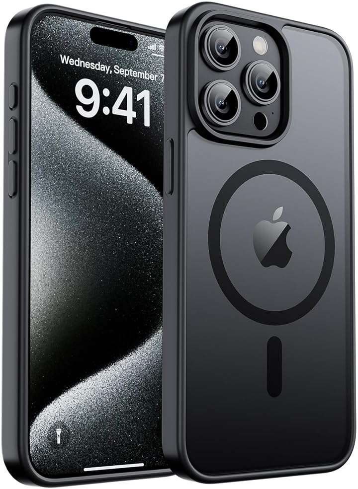 zapica Magnetic for iPhone 15 Pro Max Case, [Compatible with MagSafe] [Military Grade Drop Protection] Translucent Matte Shockproof Anti-Scratch Phone Cover, Black - Image 1