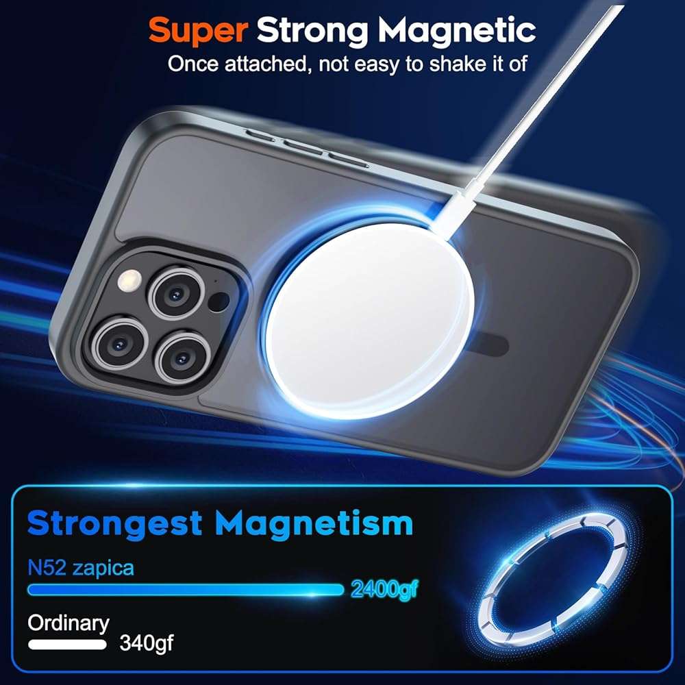 zapica Magnetic for iPhone 15 Pro Max Case, [Compatible with MagSafe] [Military Grade Drop Protection] Translucent Matte Shockproof Anti-Scratch Phone Cover, Black - Image 3