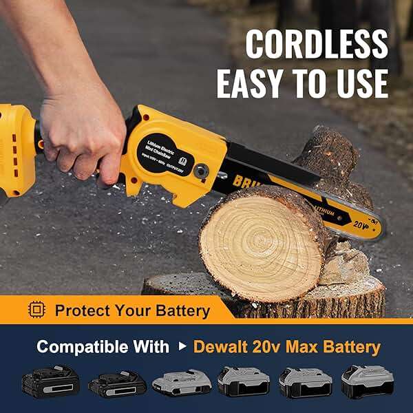 Cordless Mini Chainsaw 8 Inch for Dewalt 20V MAX Battery Powered (NO Battery), Electric Chainsaw, Cordless Hand Chainsaw, Portable Small Rechargeable Pruning Chain Saw for Wood Cut Tree Trimming - Image 3