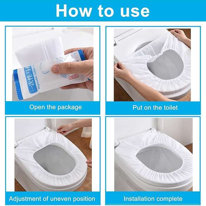 Krijuess 50 Pack Disposable Toilet Seat Cover Waterproof Non-Woven Fabric, Disposable Toilet Seat Covers for Travel, Disposable Seat Covers for Outing Hotel Hospital Public Toilet (Individual Package) - Image 7