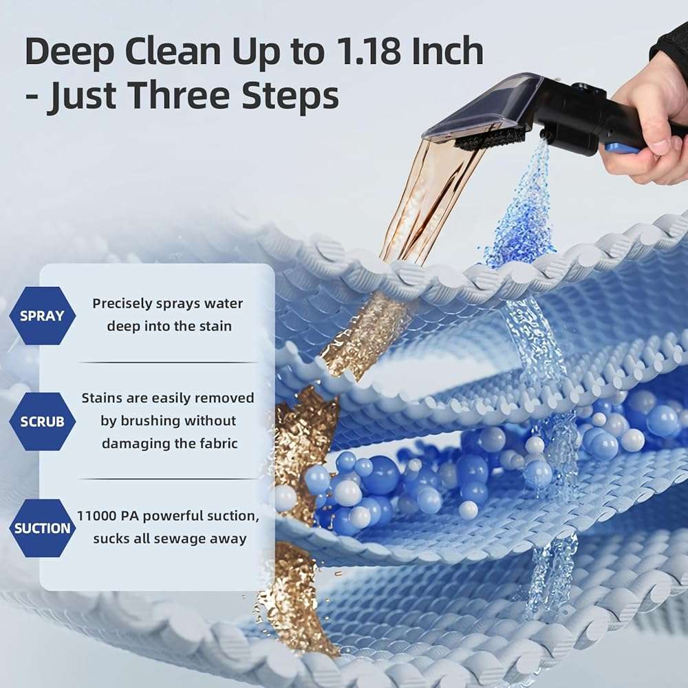 Slevoo 450W Portable Carpet Cleaner Machine with 1 Bottle Cleaning Solutions, Strong Suction Upholstery and Furniture Cleaner for Cleaning Stairs, Car Interiors, for Pet Footprint, Dust, Oil(AU-C003) - Image 5