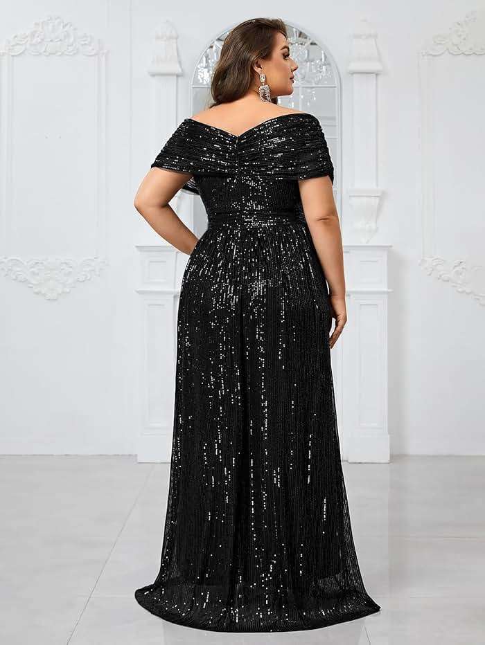 Giffniseti Women's Plus Size V Neck Sequin Formal Maxi Dress A-Line Prom Evening Party Gowns - Image 6