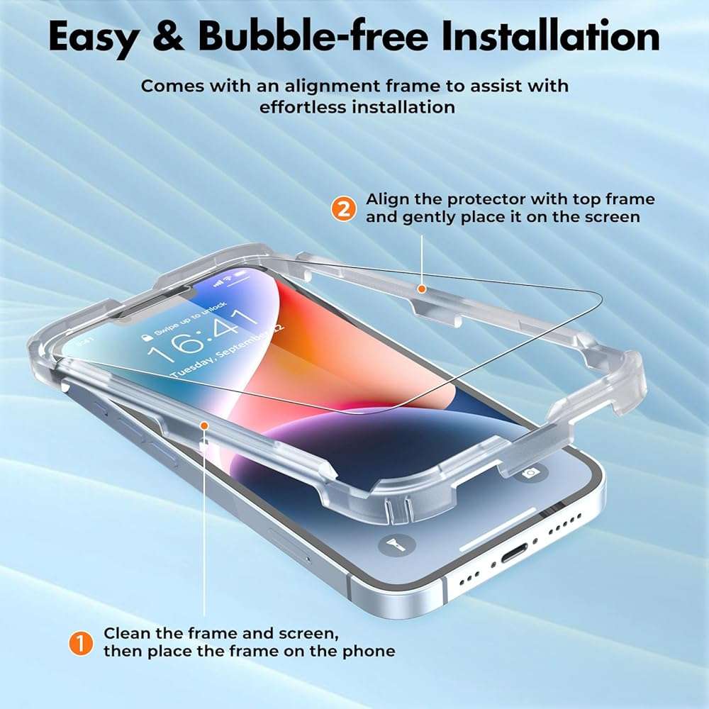 UNBREAKcable 3-Pack Screen Protector for iPhone 17e/16e/14/13 Pro/13, Double Shatterproof Tempered Glass [Easy Installation Frame] [9H Hardness] [99.99% HD Clear] [Bubble Free] [Touch Sensitive] - Image 3