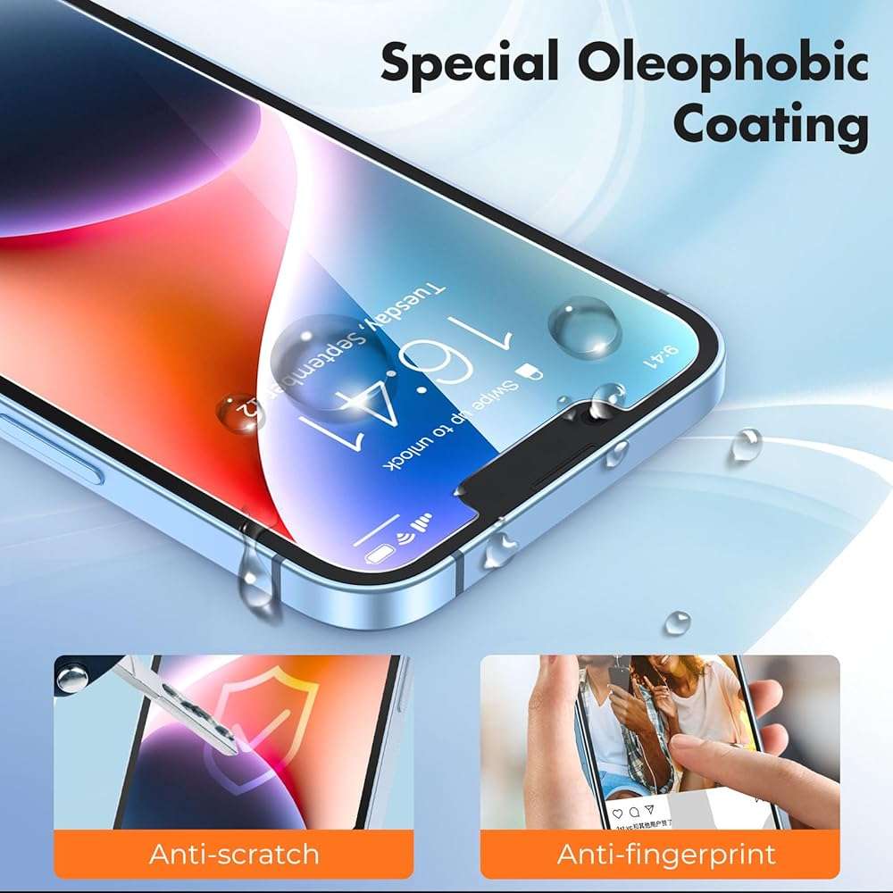 UNBREAKcable 3-Pack Screen Protector for iPhone 17e/16e/14/13 Pro/13, Double Shatterproof Tempered Glass [Easy Installation Frame] [9H Hardness] [99.99% HD Clear] [Bubble Free] [Touch Sensitive] - Image 4