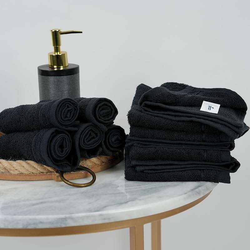 Tens Towels Pack of 60 Washcloths, 12 x 12 Inches, Lighter Weight, Quick to Dry, Super Soft & Absorbent, Gentle Face Towels, Hotel Quality, Perfect for Bathroom, Gym, Spa (Black, 60 Pack) - Image 6