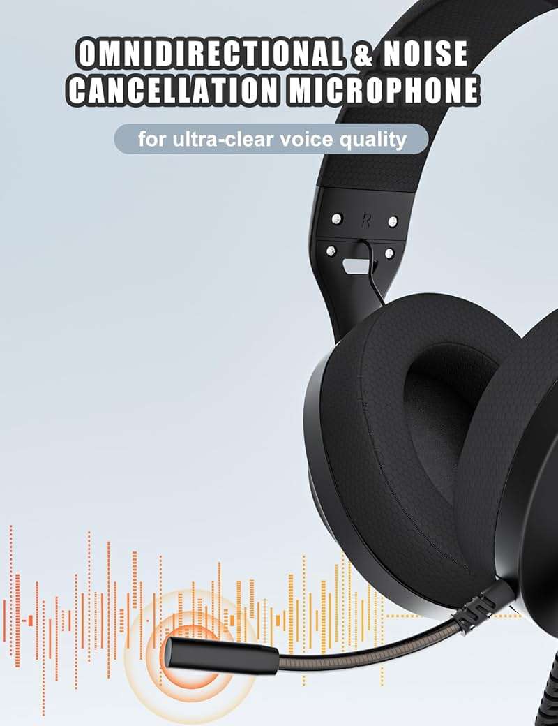 WIRWTRU S30 Gaming Headset with Microphone,198g Lightweight Design, Wired Gaming Headphones for Xbox, Xbox Series X|S, PS5, PS4, Switch, PC, Noise Cancelling Mic, Soft Earmuffs (Black) - Image 4