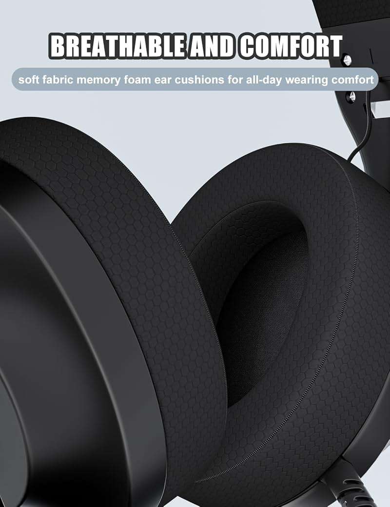 WIRWTRU S30 Gaming Headset with Microphone,198g Lightweight Design, Wired Gaming Headphones for Xbox, Xbox Series X|S, PS5, PS4, Switch, PC, Noise Cancelling Mic, Soft Earmuffs (Black) - Image 5
