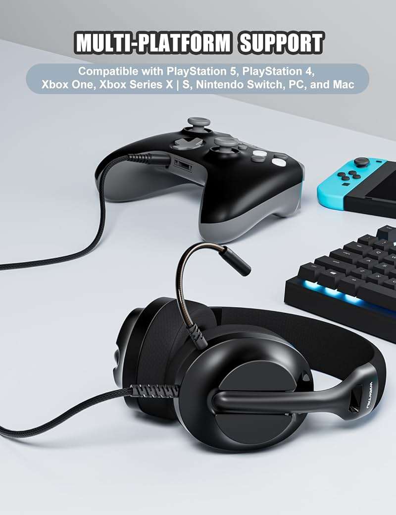 WIRWTRU S30 Gaming Headset with Microphone,198g Lightweight Design, Wired Gaming Headphones for Xbox, Xbox Series X|S, PS5, PS4, Switch, PC, Noise Cancelling Mic, Soft Earmuffs (Black) - Image 6