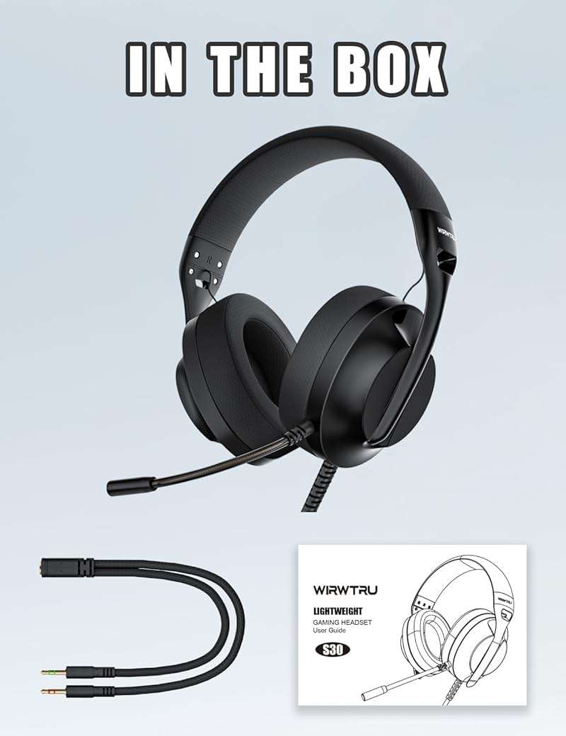 WIRWTRU S30 Gaming Headset with Microphone,198g Lightweight Design, Wired Gaming Headphones for Xbox, Xbox Series X|S, PS5, PS4, Switch, PC, Noise Cancelling Mic, Soft Earmuffs (Black) - Image 7