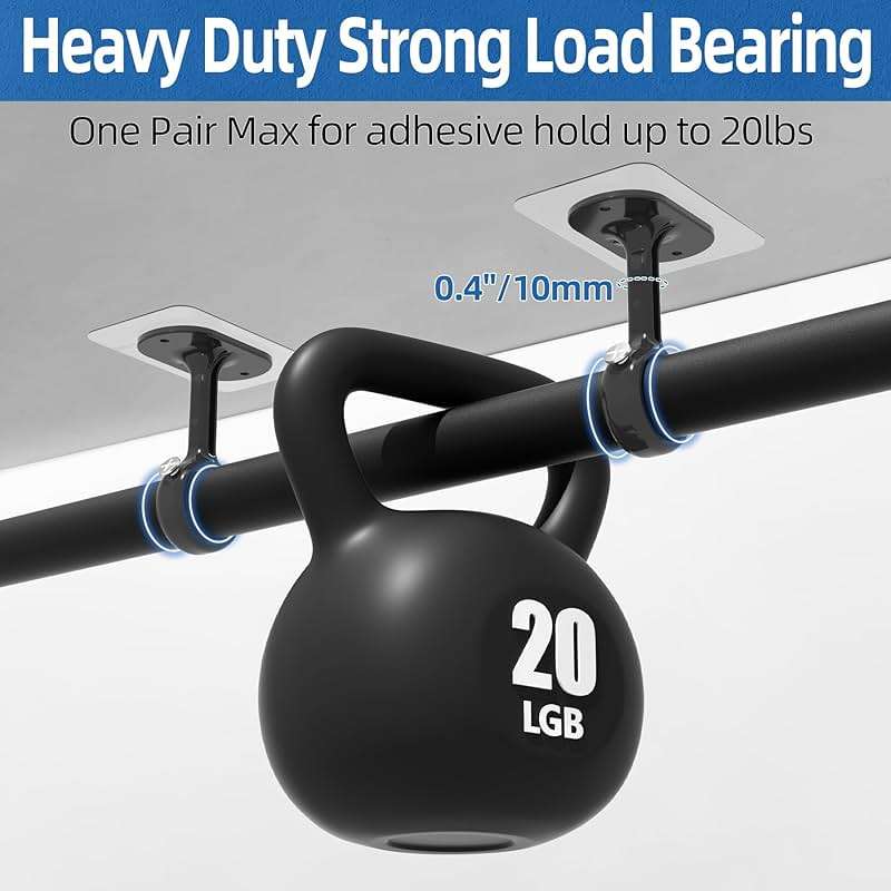 MUAKIOY No Drill Curtain Rod Brackets, (6 Pack) Ceiling Mount Self Adhesive Rod Holder No Screw, Heavy Duty Curtain Hooks Hanging 1.2" Dia Curtain Rods for Bathroom Bedroom Kitchen - Image 5