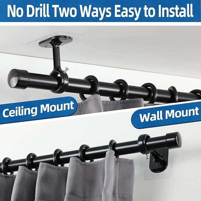 MUAKIOY No Drill Curtain Rod Brackets, (6 Pack) Ceiling Mount Self Adhesive Rod Holder No Screw, Heavy Duty Curtain Hooks Hanging 1.2" Dia Curtain Rods for Bathroom Bedroom Kitchen - Image 6