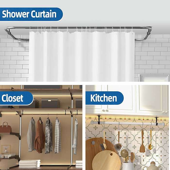 MUAKIOY No Drill Curtain Rod Brackets, (6 Pack) Ceiling Mount Self Adhesive Rod Holder No Screw, Heavy Duty Curtain Hooks Hanging 1.2" Dia Curtain Rods for Bathroom Bedroom Kitchen - Image 7