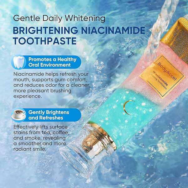 BodyAccel Niacinamide Whitening Toothpaste – Natural Whitening Toothpaste with Niacinamide, Gentle Formula for Brighter Teeth & Fresh Breath, 2-Pack (2) - Image 2