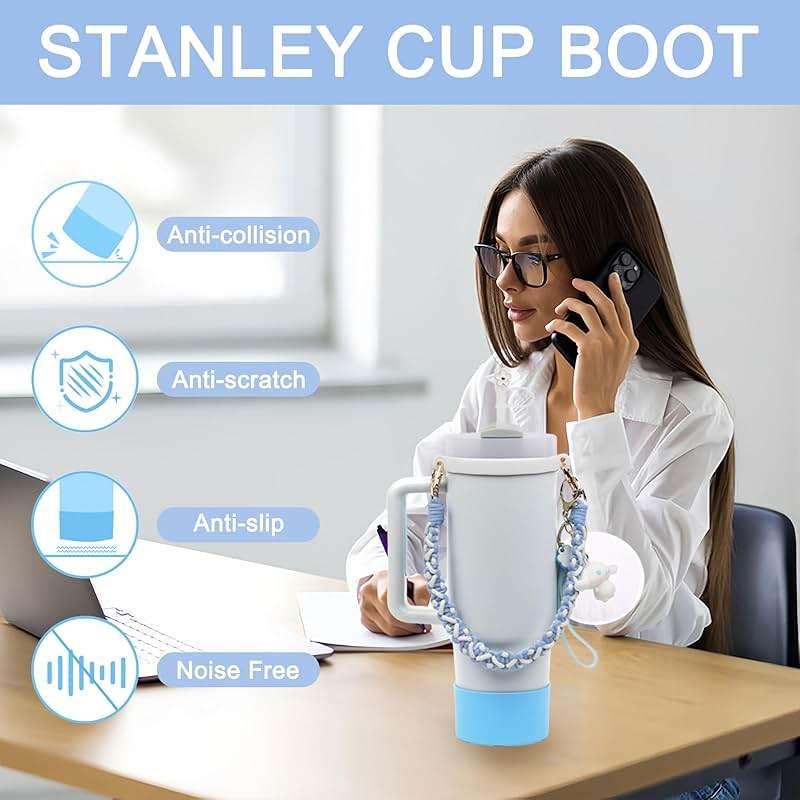 HATOTO Stanley Cup Accessories Set, Cute Kawaii Pom Pom Design Water Bottle Handle Strap, Silicone Boot, Charms for 30/40oz Tumble - Image 7