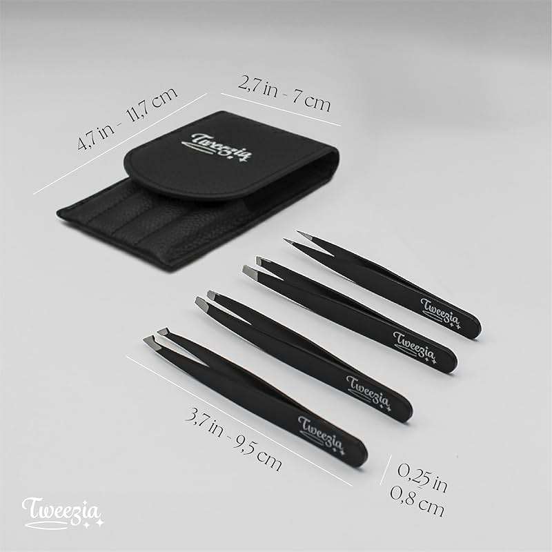TWEEZIA Stainless Steel Tweezer Set - 4 Precision Tweezers with Mirror & Leather Case - Ideal Eyebrow Kit, Ingrown Hair Tweezers, Splinter Removal Kit or Pointed Tweezers for Beauty and Personal Care - Image 3