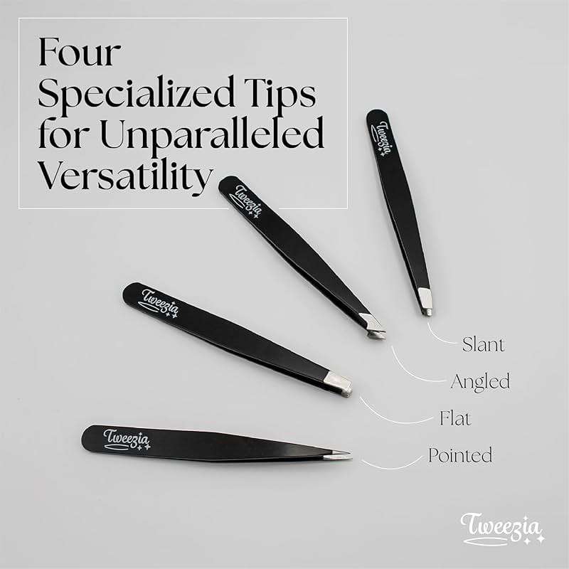 TWEEZIA Stainless Steel Tweezer Set - 4 Precision Tweezers with Mirror & Leather Case - Ideal Eyebrow Kit, Ingrown Hair Tweezers, Splinter Removal Kit or Pointed Tweezers for Beauty and Personal Care - Image 4
