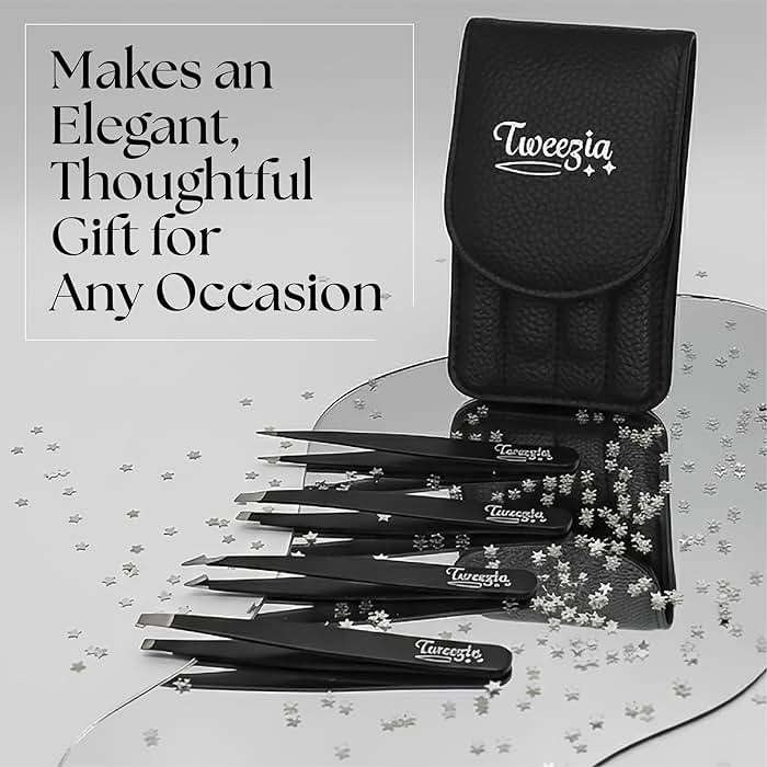 TWEEZIA Stainless Steel Tweezer Set - 4 Precision Tweezers with Mirror & Leather Case - Ideal Eyebrow Kit, Ingrown Hair Tweezers, Splinter Removal Kit or Pointed Tweezers for Beauty and Personal Care - Image 7