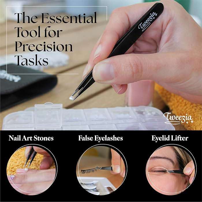 TWEEZIA Stainless Steel Tweezer Set - 4 Precision Tweezers with Mirror & Leather Case - Ideal Eyebrow Kit, Ingrown Hair Tweezers, Splinter Removal Kit or Pointed Tweezers for Beauty and Personal Care - Image 8