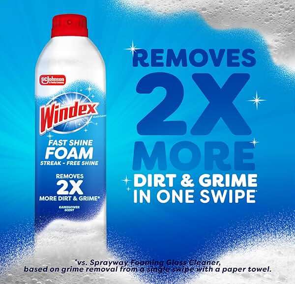 Windex Fast Shine Foam Glass Cleaner, No-Drip Windows, Doors, Mirrors & Countertops Aerosol Cleaning Spray, Streak-Free Shine, Removes Fingerprints, Dust, Dirt, Grime & More 19 oz (Pack of 1) - Image 3