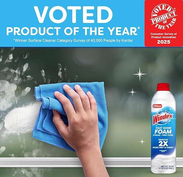 Windex Fast Shine Foam Glass Cleaner, No-Drip Windows, Doors, Mirrors & Countertops Aerosol Cleaning Spray, Streak-Free Shine, Removes Fingerprints, Dust, Dirt, Grime & More 19 oz (Pack of 1) - Image 5