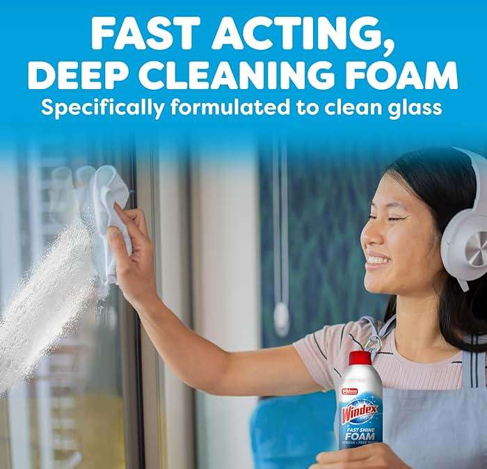 Windex Fast Shine Foam Glass Cleaner, No-Drip Windows, Doors, Mirrors & Countertops Aerosol Cleaning Spray, Streak-Free Shine, Removes Fingerprints, Dust, Dirt, Grime & More 19 oz (Pack of 1) - Image 8