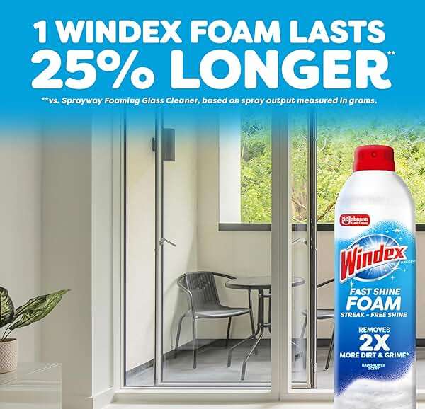 Windex Fast Shine Foam Glass Cleaner, No-Drip Windows, Doors, Mirrors & Countertops Aerosol Cleaning Spray, Streak-Free Shine, Removes Fingerprints, Dust, Dirt, Grime & More 19 oz (Pack of 1) - Image 9