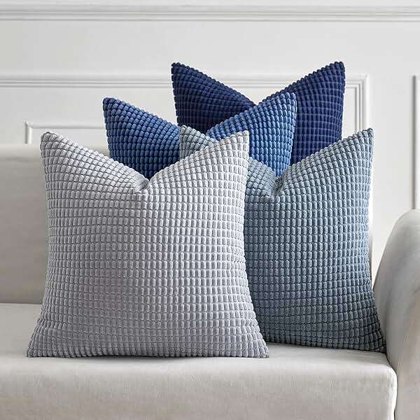 MIULEE Blue Decorative Pillow Covers 18x18 Inch Set of 4 Boho Western Farmhouse Home Decor Couch Throw Pillows Summer Coastal Corduroy Pillowcases Industrial for Sofa Living Room Bed - Image 1