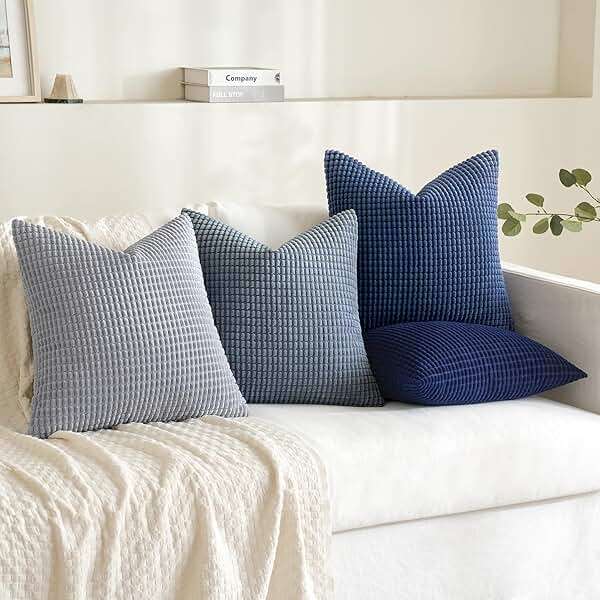 MIULEE Blue Decorative Pillow Covers 18x18 Inch Set of 4 Boho Western Farmhouse Home Decor Couch Throw Pillows Summer Coastal Corduroy Pillowcases Industrial for Sofa Living Room Bed - Image 2