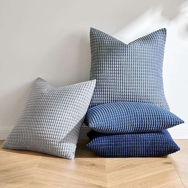 MIULEE Blue Decorative Pillow Covers 18x18 Inch Set of 4 Boho Western Farmhouse Home Decor Couch Throw Pillows Summer Coastal Corduroy Pillowcases Industrial for Sofa Living Room Bed - Image 3