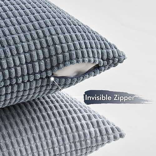 MIULEE Blue Decorative Pillow Covers 18x18 Inch Set of 4 Boho Western Farmhouse Home Decor Couch Throw Pillows Summer Coastal Corduroy Pillowcases Industrial for Sofa Living Room Bed - Image 5
