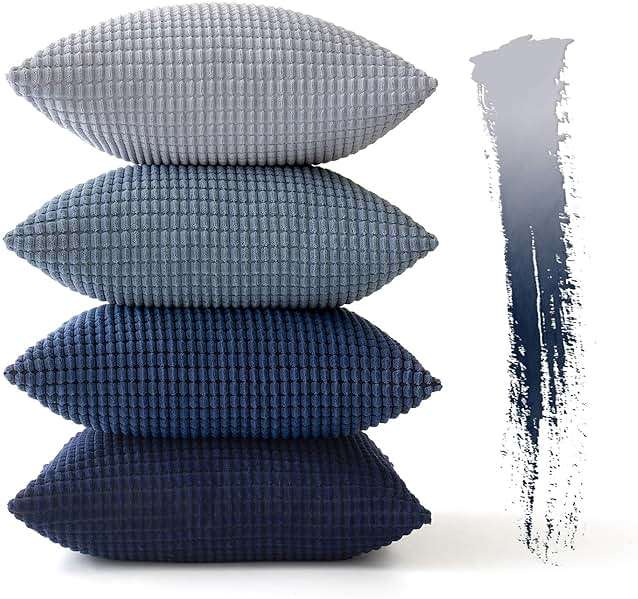 MIULEE Blue Decorative Pillow Covers 18x18 Inch Set of 4 Boho Western Farmhouse Home Decor Couch Throw Pillows Summer Coastal Corduroy Pillowcases Industrial for Sofa Living Room Bed - Image 6