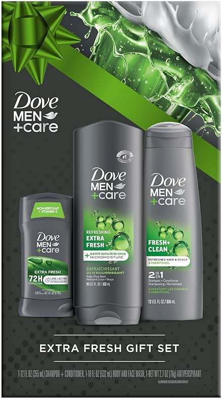 Dove Men + Care Bundle – Extra Fresh Body Wash & 72H Deodorant + Fresh + Clean 2-in-1 Shampoo and Conditioner, Citrus Scent (3 Piece Set) - Image 1