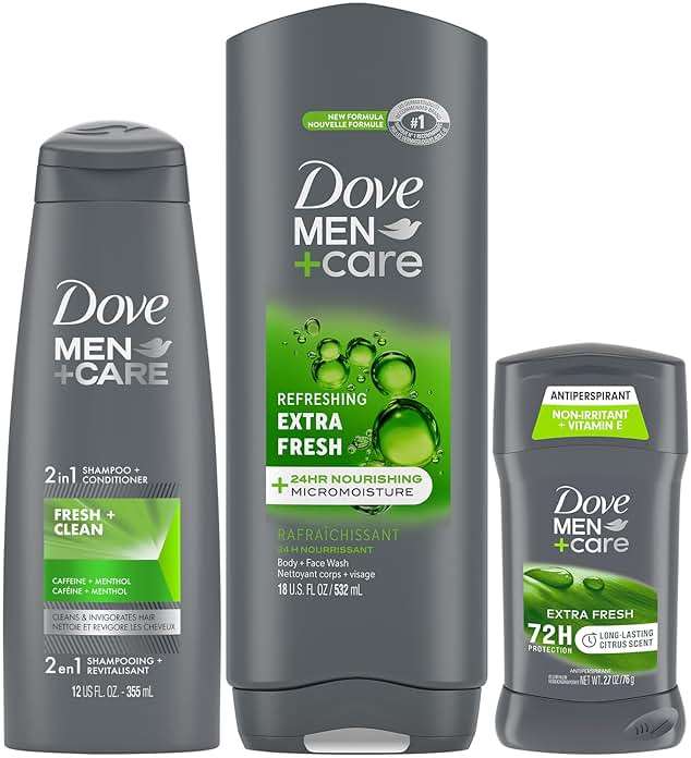Dove Men + Care Bundle – Extra Fresh Body Wash & 72H Deodorant + Fresh + Clean 2-in-1 Shampoo and Conditioner, Citrus Scent (3 Piece Set) - Image 2
