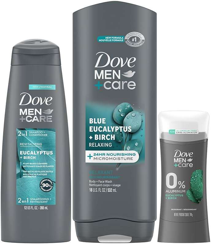 Dove Men+ Care Shower Essentials – Relaxing Body + Face Wash, Blue Eucalyptus + Birch and Revitalizing 2-in-1 Shampoo, Eucalyptus + Cedar - Image 2