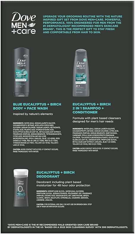 Dove Men+ Care Shower Essentials – Relaxing Body + Face Wash, Blue Eucalyptus + Birch and Revitalizing 2-in-1 Shampoo, Eucalyptus + Cedar - Image 4
