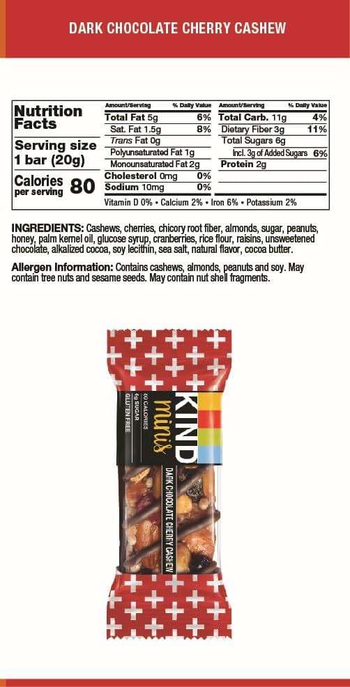 KIND Mini Snack Bars Variety Pack, Gluten Free, Low Sugar, Low Calorie Snacks, Dark Chocolate Nuts & Sea Salt, Caramel Almond & Sea Salt, Dark Chocolate Cherry Cashew, 30 Count - Image 2