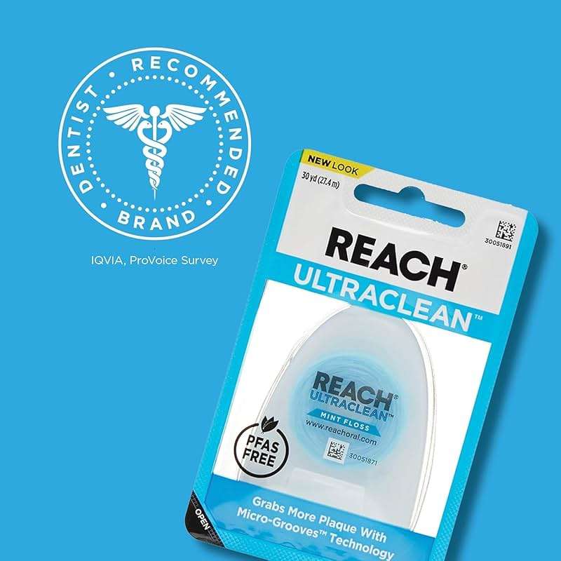 Reach Listerine Ultraclean Dental Floss, Plaque Remover, Shred Resistant, Waxed, Gentle on Gums & Teeth, Mint, PFAS-Free, Fresh Breath, Oral Care, for Adults & Kids, 30 yds - Pack of 2 - Image 5