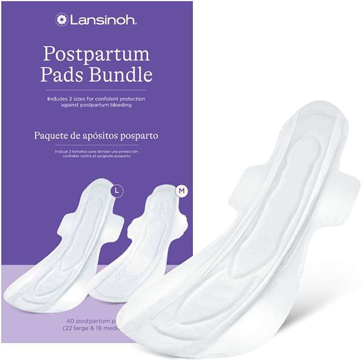 Lansinoh Postpartum Maxi Pads Bundle, 40 Count, Heavy Absorbency Overnight Pads with Wings, Includes 2 Sizes for Extra Protection, Postpartum Essentials - Image 1