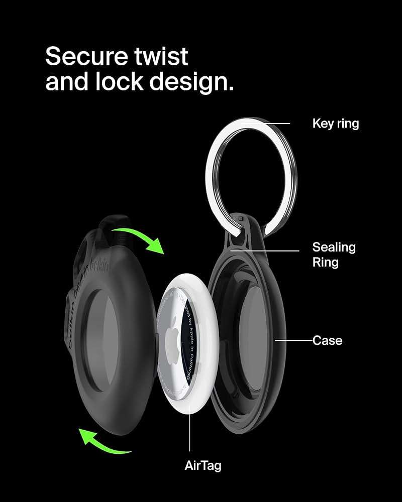 Belkin Waterproof Apple AirTag Secure Holder with Key Ring, Durable Scratch-Resistant AirTag Case, Protective AirTag Keychain Accessory for Keys, Pets, Luggage, Backpacks, and More - Black - Image 3