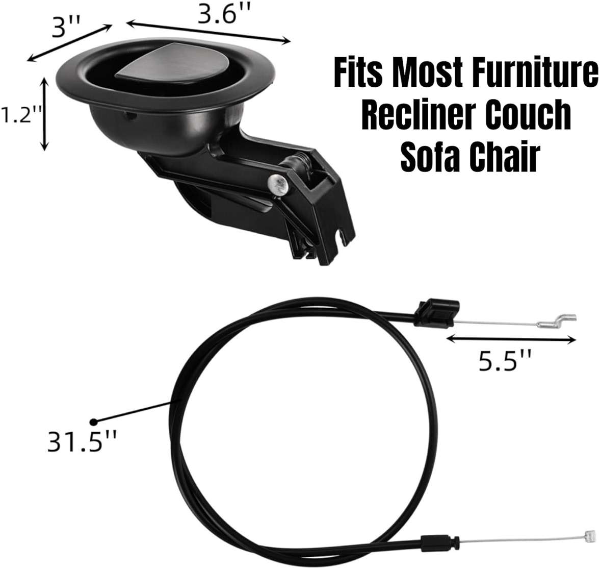 Acshio 2 Sets of Metal Recliner Release Pull Handle, Universal Heavy Duty Sofa Release Lever Pull Handle with Cable, Recliners Repair Replacement Parts Fits Most Furniture Recliner Couch Sofa Chair - Image 3