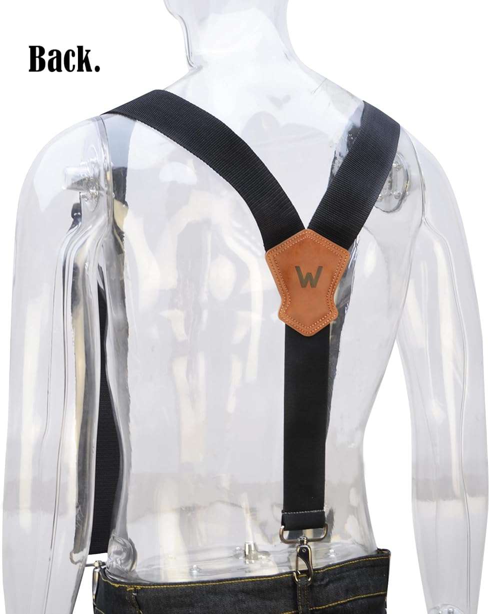 WELKINLAND 2Inch Y-Back Mens Suspenders, Heavy-Duty Suspenders Y Back, Wide Mens Suspender Hooks for Jeans Heavy Duty, Black Men Suspender Pants - Image 3
