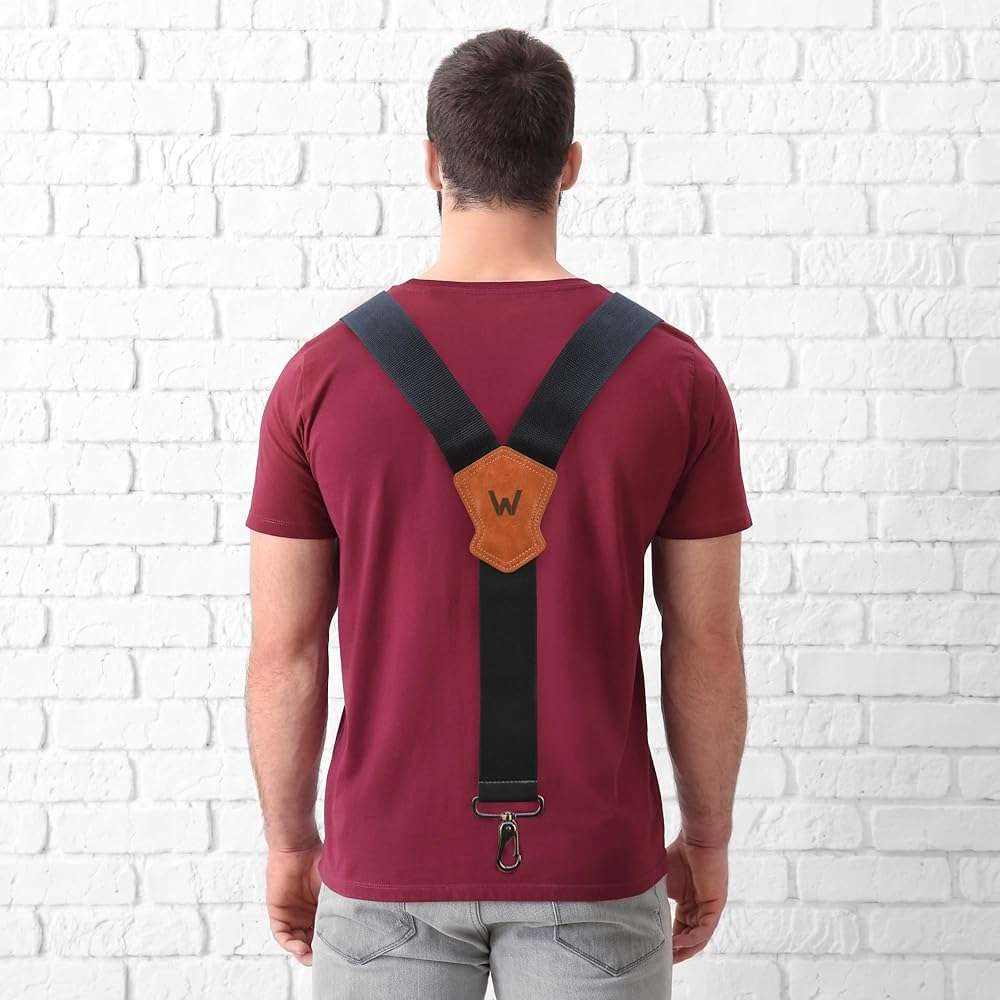 WELKINLAND 2Inch Y-Back Mens Suspenders, Heavy-Duty Suspenders Y Back, Wide Mens Suspender Hooks for Jeans Heavy Duty, Black Men Suspender Pants - Image 4