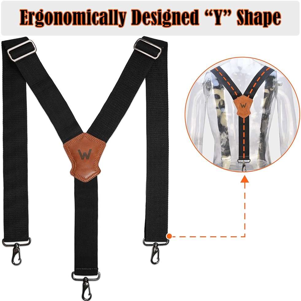 WELKINLAND 2Inch Y-Back Mens Suspenders, Heavy-Duty Suspenders Y Back, Wide Mens Suspender Hooks for Jeans Heavy Duty, Black Men Suspender Pants - Image 7