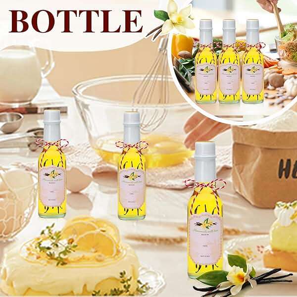 Hot Sauce Bottles 5 oz, Clear Woozy With Shrink Capsules, Small Wine Making With Lids for Bottling, Empty 5oz Glass Vanilla Extract With White Caps Set of 4 - Image 6