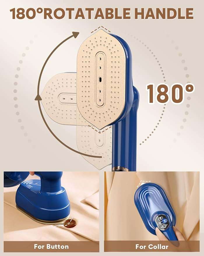 CPWORLD Steamer for Clothes, Travel Steamer & Iron 2-in1, Handheld Clothes Steamer-20s Heat-up, 230ml Large Tank, 180° Rotatable Handle, 1050W Portable Garment Steamer with Storage Bag, Only for 120V - Image 6
