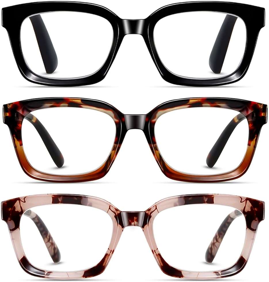 Dccdllo Reading Glasses for Women, Blue Light Blocking stylish high end Oversized Square Computer Readers Spring Hinge（Black+Brown+LightPink，+1.5） - Image 1